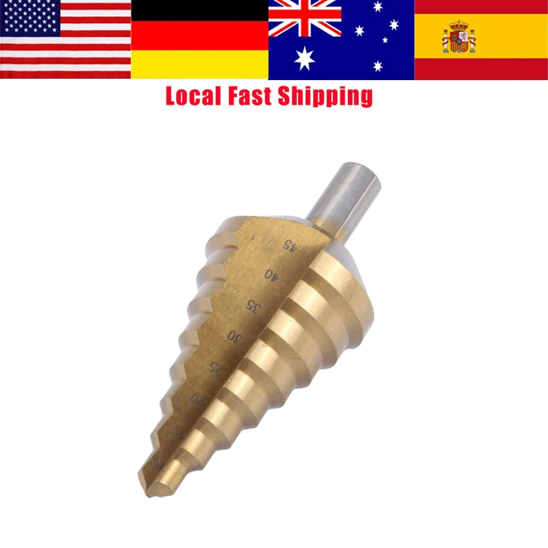 

1Pcs HSS Step Cone Drill Titanium Bit Hole Cutter Steel Step drill bit 10-45mm Hot Sale Wholesale Local Fast Shipping