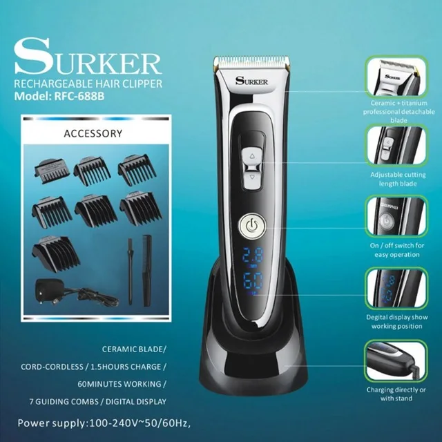 

SURKER Electric Foil Hair Trimmer for Men's Women's Hair Clippers Cut RFC-688B Hair Clipper Kit Women's Hair Clippers Cut