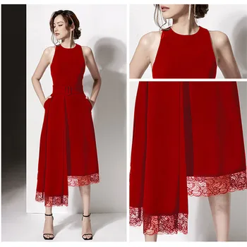 

New Style 2019 Sping Dress Fashion Sleeveless Sexy Lace Women Temperament O Neck Body Con High Quality Dresses Wholesale