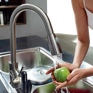 

Copper hot and cold pull type kitchen faucet sink set