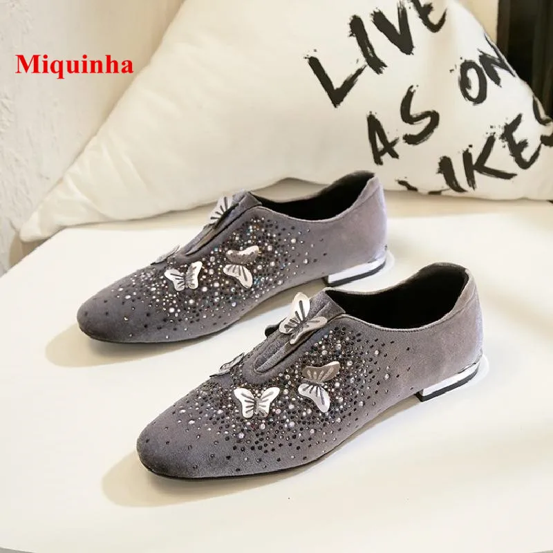 2018 New Autumn Shoes Women Grey Crystal Studded Butterfly