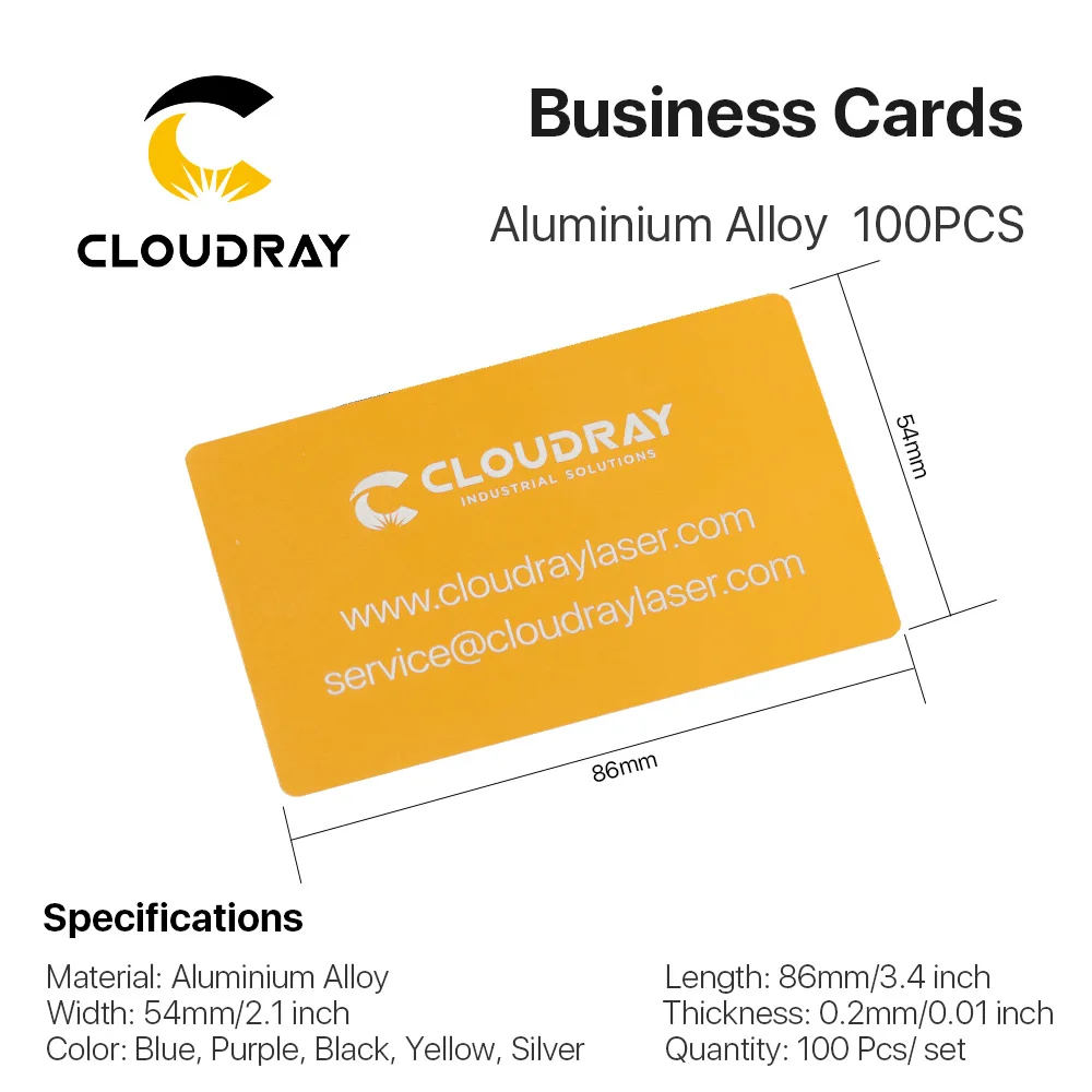 Cloudray 100 개/몫 비즈니스 이름 카드 레이저 마킹 기계에 대 한 여러 가지 빛깔의 알루미늄 합금 금속 시트 테스트 재료