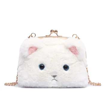 

Plush kitten package autumn and winter new lovely chain women shoulder bag diagonal package bag clip Messenger bag