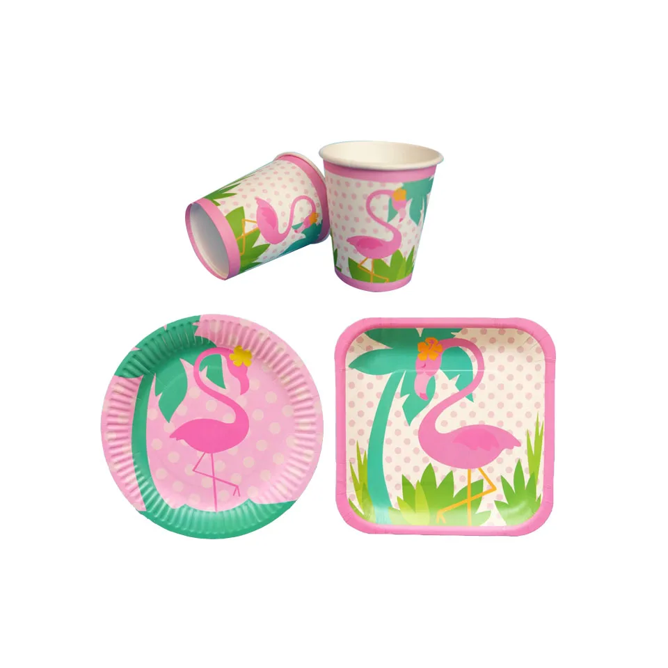 Фламинго тема одноразовые наборы посуды шампанское тарелка и чашка для вечеринки вечерние принадлежности Свадебные/Детские День рождения/бассейн вечерние украшения
