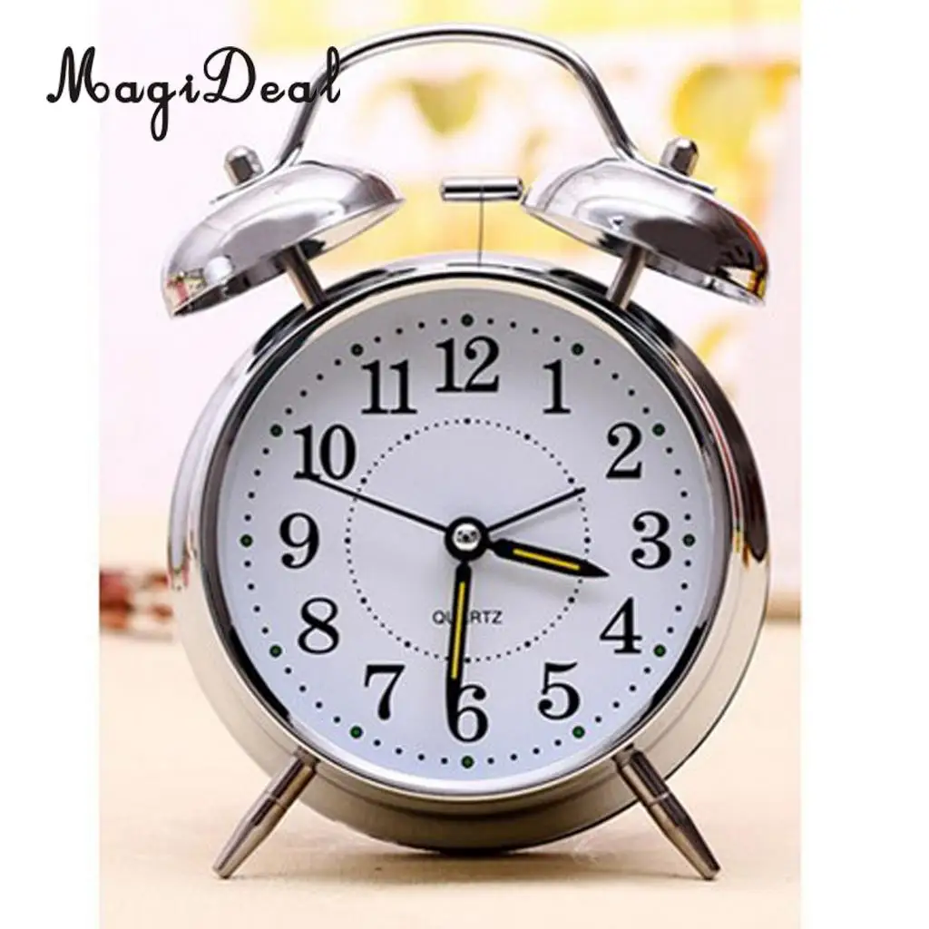 4'' Vintage Silent Alarm Clock Loud Twin Bell Mute Alarm Clock Quartz