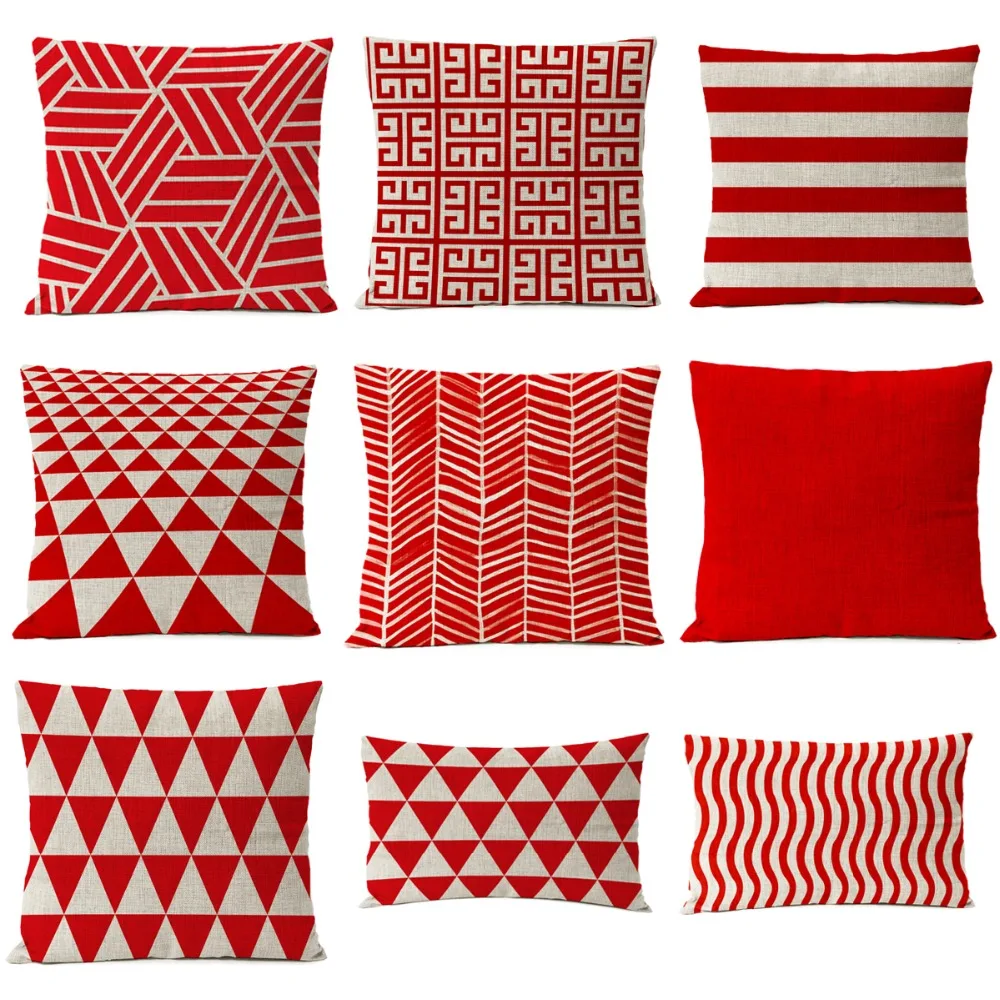 

Nordic Geometric Red Christmas Pillow Cover Stripe Cushion Cover Home Decorative Throw Linen Pillowcase sofa Pillow Covers