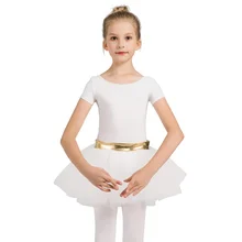 Танцевальное балетное трико с короткими рукавами для девочек, балетное платье с пышными юбками и блестящей талией