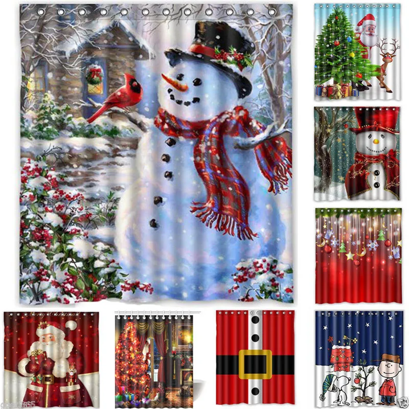

Waterproof Bathroom Shower Curtain christmas shower curtains for the bathroom Sheer Hanging Panel 165x180cm+ Hooks Set