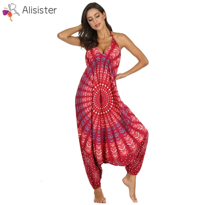 SHIBEVER Sexy Print Women Jumpsuits Rompers Spaghetti