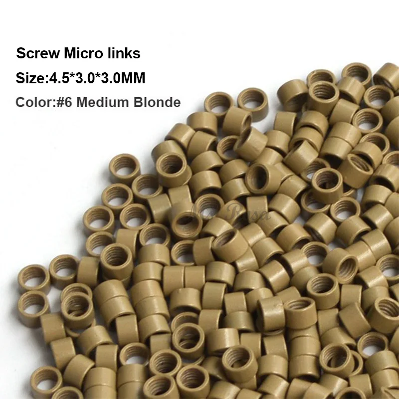 

Screw Micro Rings 4.5*3.0*3.0MM 1000Pcs/Bottle #6 Medium Blonde Micro Bead Tool Kit Hair Extension Ring