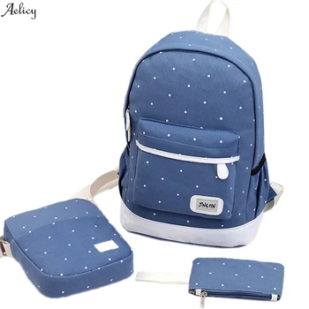 

Zipper Patchwork Solid Bag Women's Backpack School Book Bags Satchel Shoulder Rucksack Canvas Travel Bag Three-piece suit