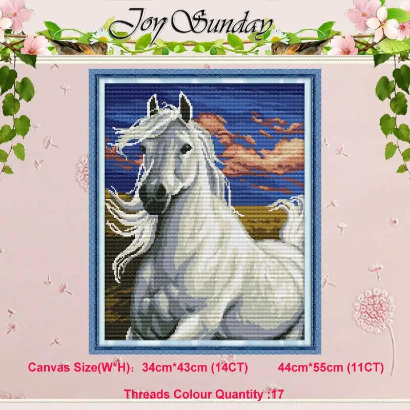 White horse Animals counted 11CT 14CT Cross Stitch Set DIY DMC