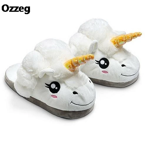 

Free Shipping Plush Shoes 1Pair Plush Unicorn Slippers for Grown Ups Winter Warm Indoor Slippers Home slippers