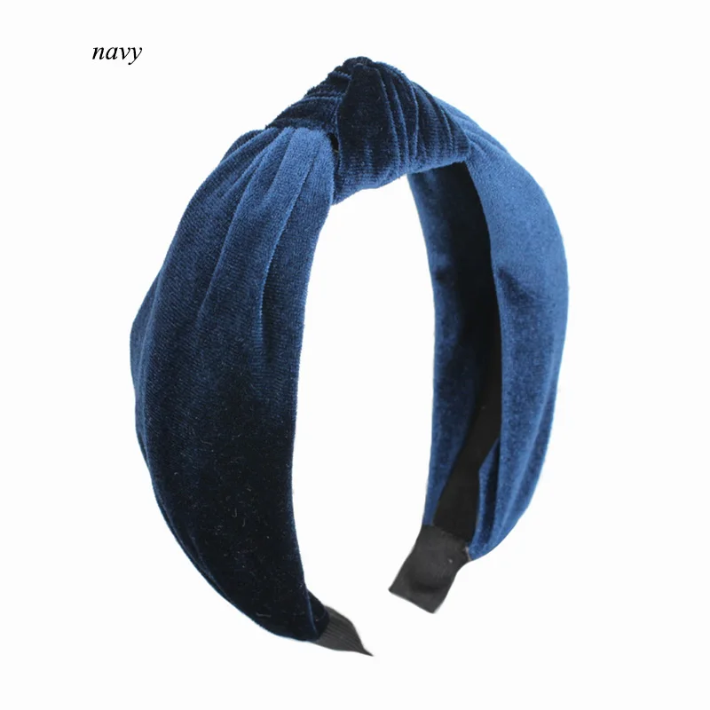 12 шт модный центр завязанные бархатные повязки женские винтажные аксессуары для волос велюровая головная повязка - Цвет: navy