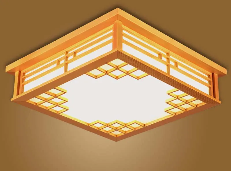 Japanese Ceiling Lights Square 45-55cm Bedroom LED Lamps Lights Sheepskin Study Wood Ceiling Lamp Home Decorative Design Lantern