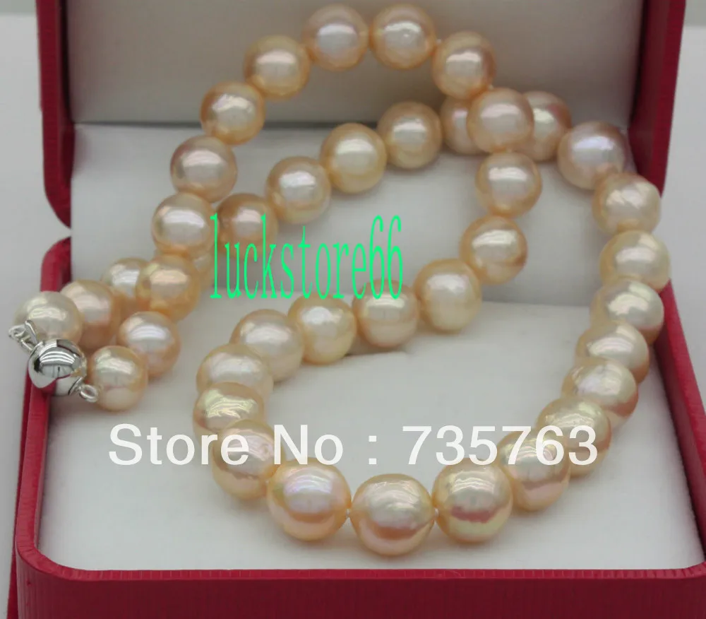 

xiuli 0089 NATURAL GORGEOUS!10-11MM GOLD PINK PEARL NECKLACE