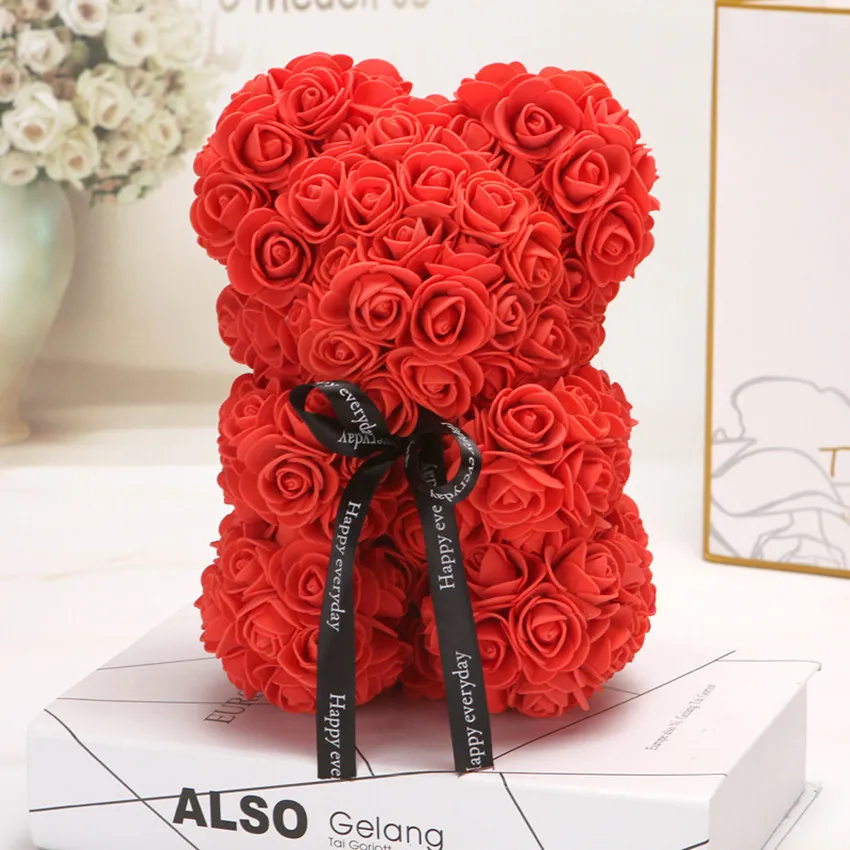 Red 25cm No Box Горячая Распродажа, подарок на день Святого Валентина, 25 см, красная роза, плюшевый мишка, цветок розы, искусственное украшение, рождественские подарки для женщин, подарок на день Святого Валентина - Цвет: Red 25cm No Box