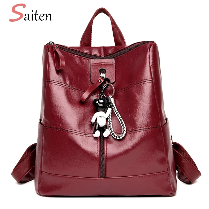 

Saiten New Fashion Women Backpack Female PU Leather Spinning Multifunction Big School Bag Famous Designer Chain Shoulder Bag Sac