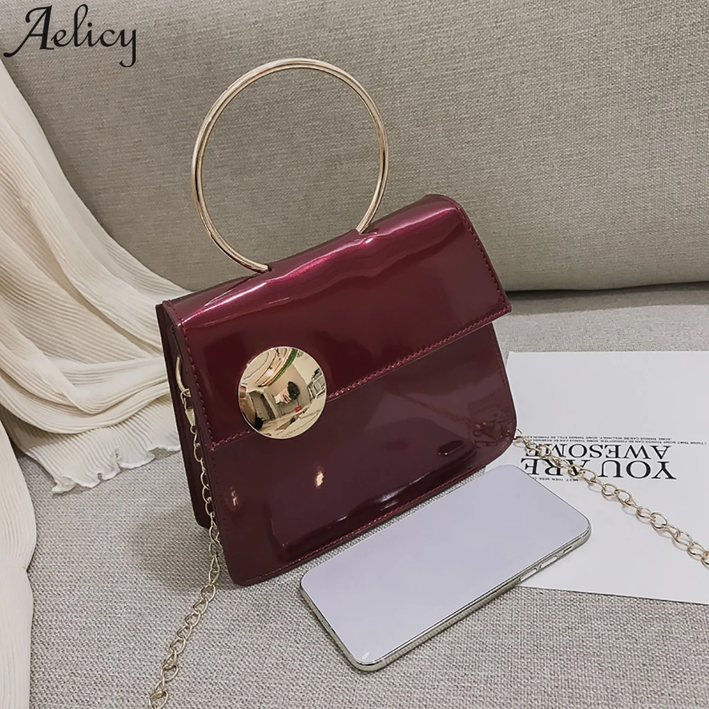Aelicy сумка через плечо на цепочке для женщин Лаковая Глянцевая однотонная винно-красная винтажная сумка-мессенджер подходит для всех сумки на случаи жизни