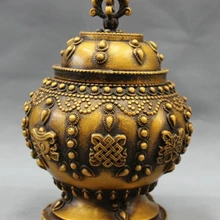 Песня voge gem S4264 " Тибет Бронзовый Народная Буддизм 8 Благоприятный Символ Статуя Box Ваджра Занг Jar