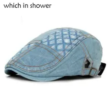 Который в душе Повседневный плед джинсовый берет шляпа для женщин мужчин Регулируемая винтажная плоская кепка унисекс джинсовая газетная шляпа весна лето Кепка