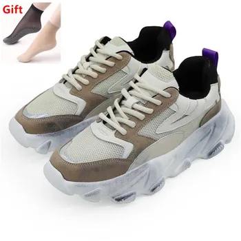 

Women's thick-soled leather mesh breathable sports shoes 2019 spring autumn new fashion color matching comfortable casual shoes