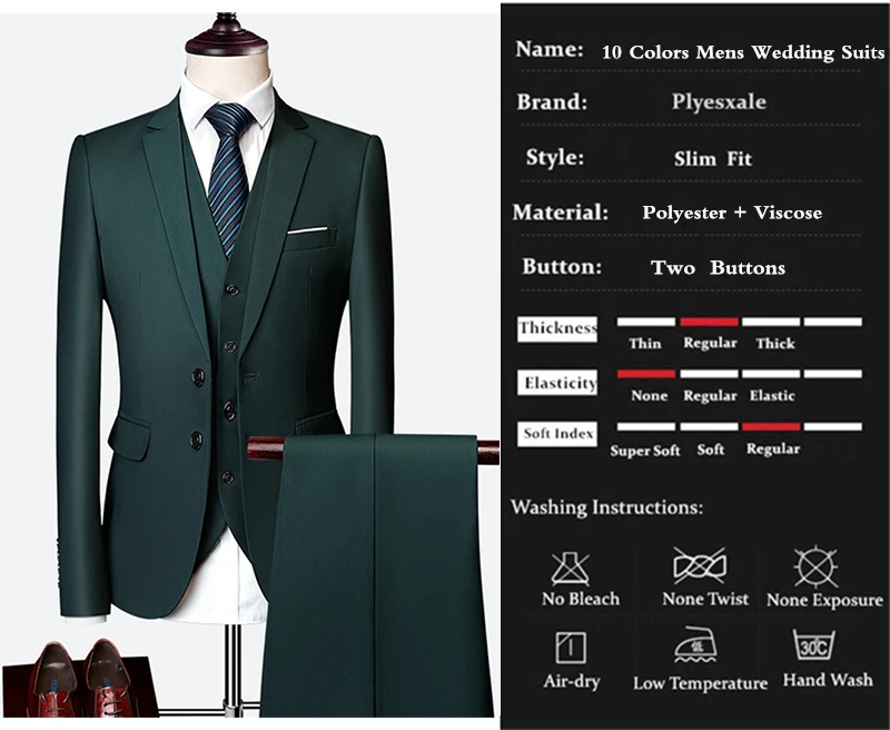 Plyesxale 3 предмета свадебные костюмы для мужчин Slim Fit Мужские костюмы Формальные Бордовый зеленый фиолетовый желтый красный белый мужской костюм 5XL 6XL Q63