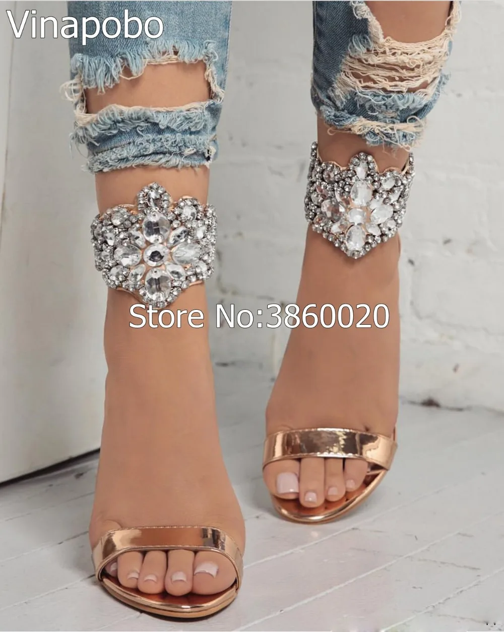 

VINAPOBO Wind Gladiator Women Sandals Crystal Flock Thin High Heels Party Shoes Fashion Summer Rhinestone Party Ladies Pumps