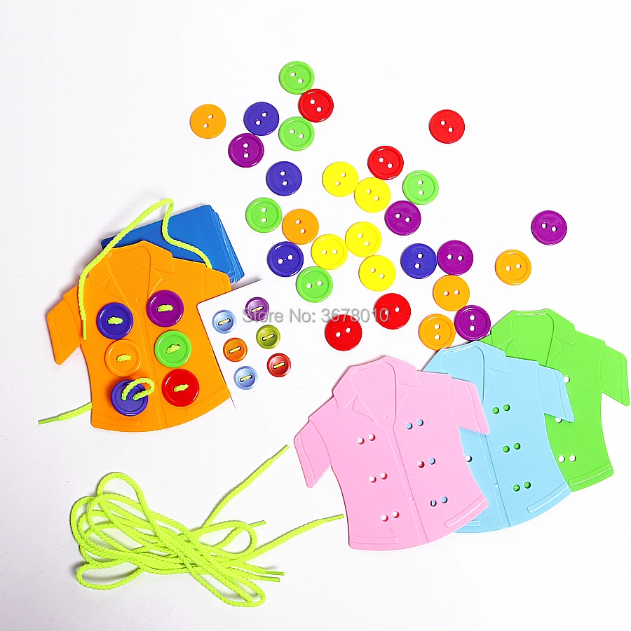 Jogo de Tabuleiro Botão Enfiar Puzzle Roupas Botões Lacing Brinquedo Usando Corda Threading Montessori Sensorial Brinquedos Educativos Primeiros 7 Botão threading jogo de tabuleiro de quebra cabeça