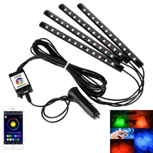 Горячая 4 полосы/комплект интерьер автомобиля декоративный светодиодный атмосферу неоновая лампа умное устройство управление многоцветная RGB Автомобильная зажигалка