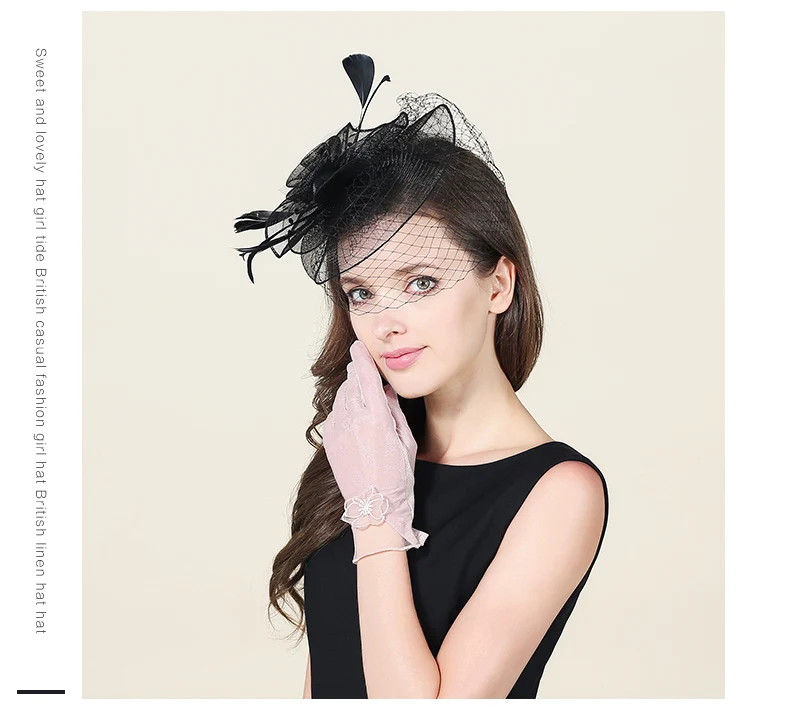 Girls Bridal Veil Wedding Hat Girls Dress Decoate Hat Fedoras Organza Hats Female Church Party Cap British Fashion Hat B-8747