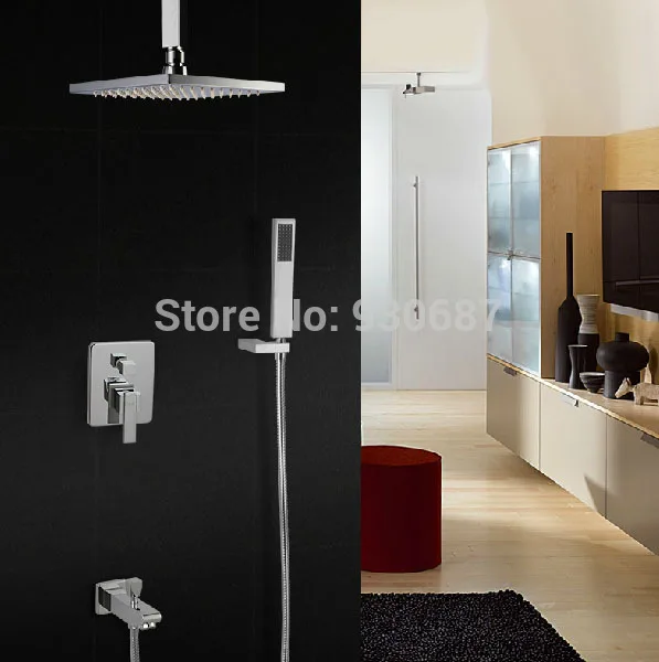 

Polished Chrome Bath Shower Set Faucet Wall Mount 8"ABS Shower Head