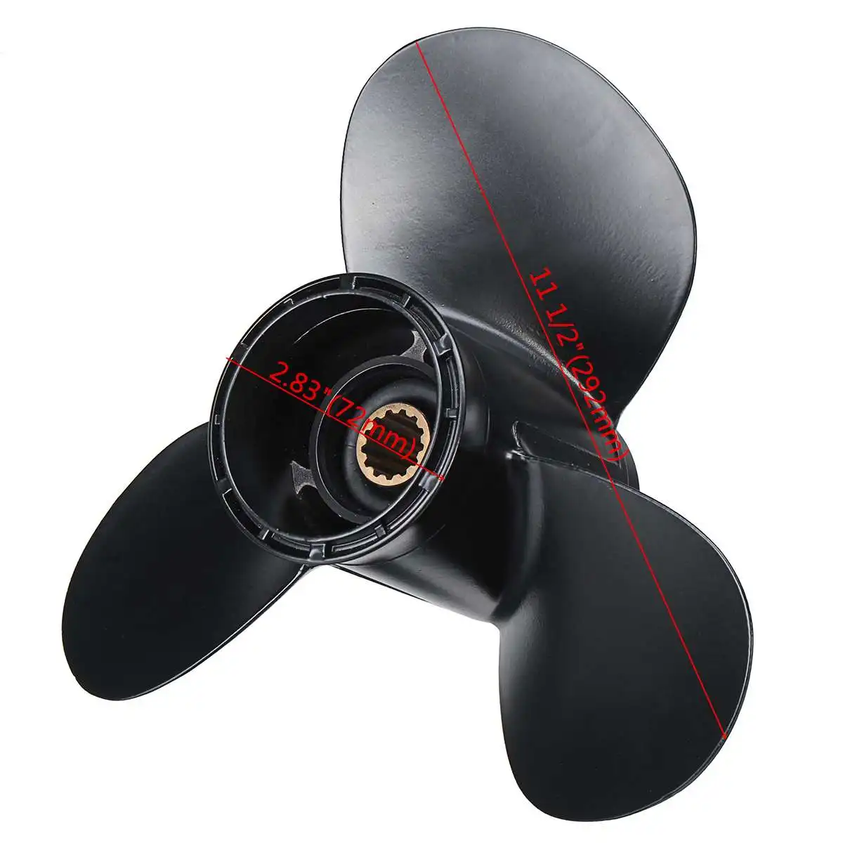 Audew 11 5/8 x 12 Marine Outboard Propeller For Suzuki 35-65HP 58100-95393-019 Black 3 Blades 13 Spline Tooth Aluminum Alloy