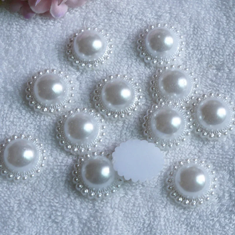 

40pcs DIY Jewelry Making White Flower Simulated Half Pearl Beads Decoration Crafts Flat Back Cabochon Beads Diy Craft Supplies