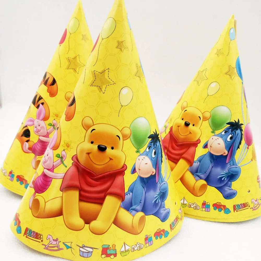 

Disney6pcs Happy Birthday Party Decoration Cute Child Winnie the Pooh Cartoon Pattern Birthday Paper Hat Event Kids