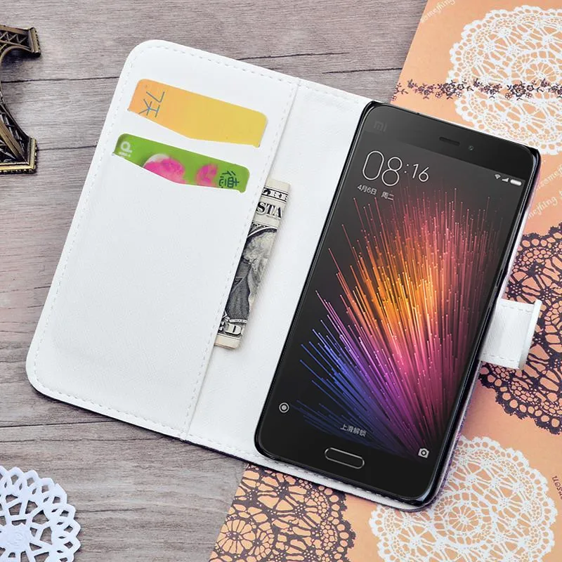 Luxury Wallet PU Leather Case Cover For Xiaomi Mi 5 Mi5 Case Flip Cover Cartoon Painting Phone Bag With Card Holder Stand (2)