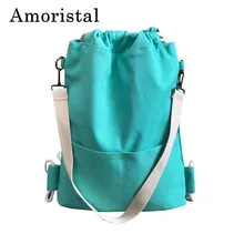 Fashion Canvas Drawstring Bags Soft Healthy Materials Drawstring Pocket Backpack Double Layers Large Capacity For All Ages B335