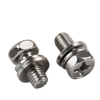 

3pcs M8 Hexagon Combination Phillips screw Hexagon Cross With elastic pad Flat pads Tooth bolt stainless steel 12mm-50mm Length