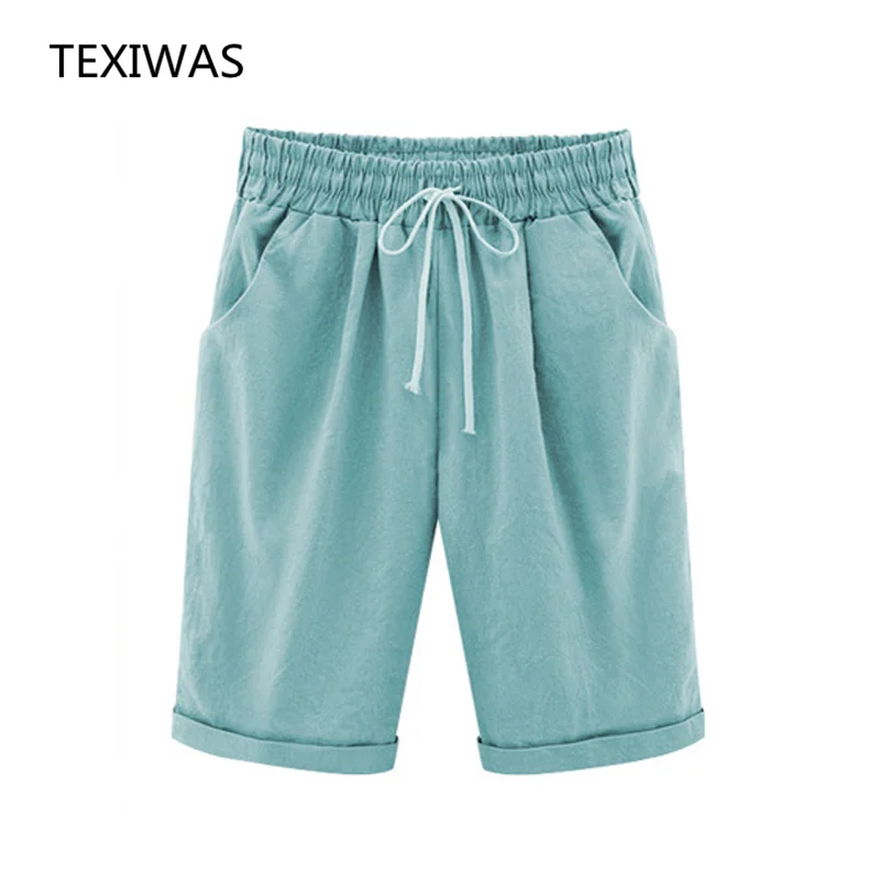 

TEXIWAS 2018 Summer pocket wide leg short pants Plus size M-6XL high waist Casual Solid color ladies shorts pants