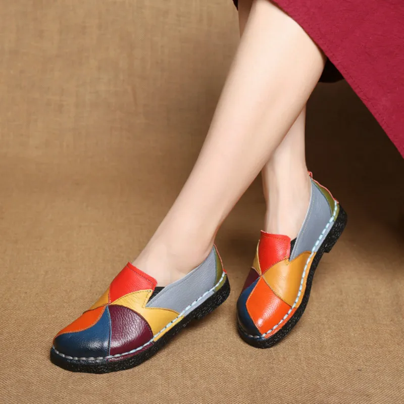 Designer de Dropshipping Mocassins de Couro Femininos de Verão Mulheres Genuínas Cores Misturadas Senhoras Mocassins Ballerina Ballet Flats Sapatos
