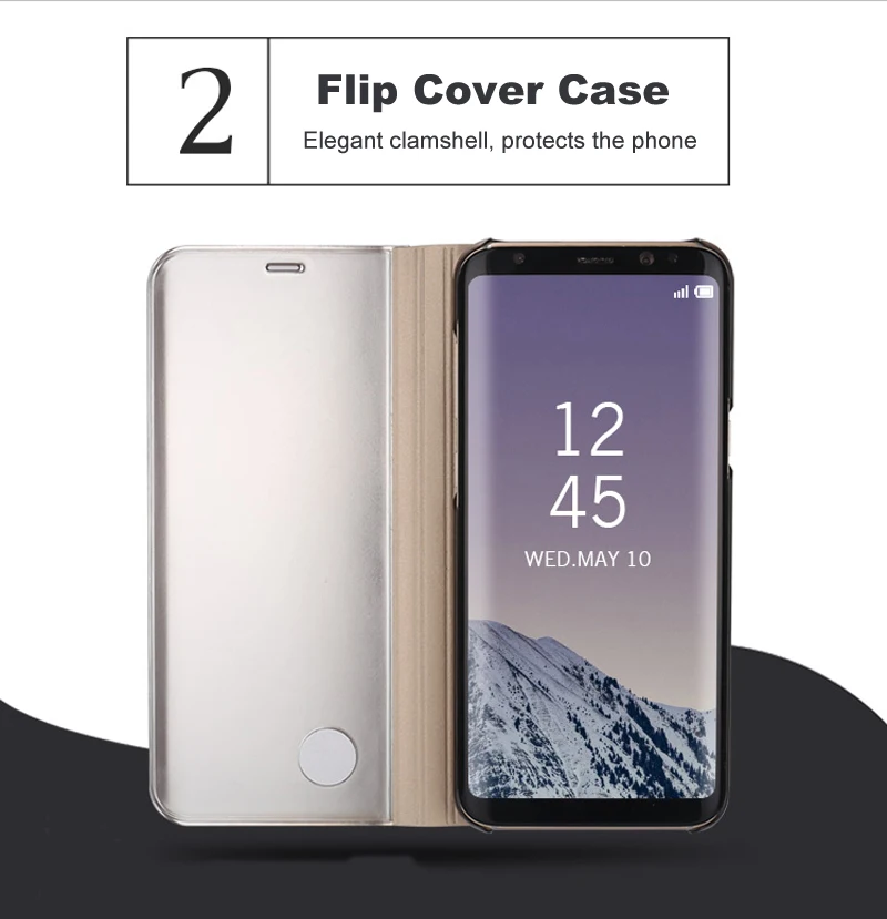  GXE for Samsung Galaxy S8 Plus Clear View Flip Case Electroplating Mirror Mobile Phone Stand Leathe