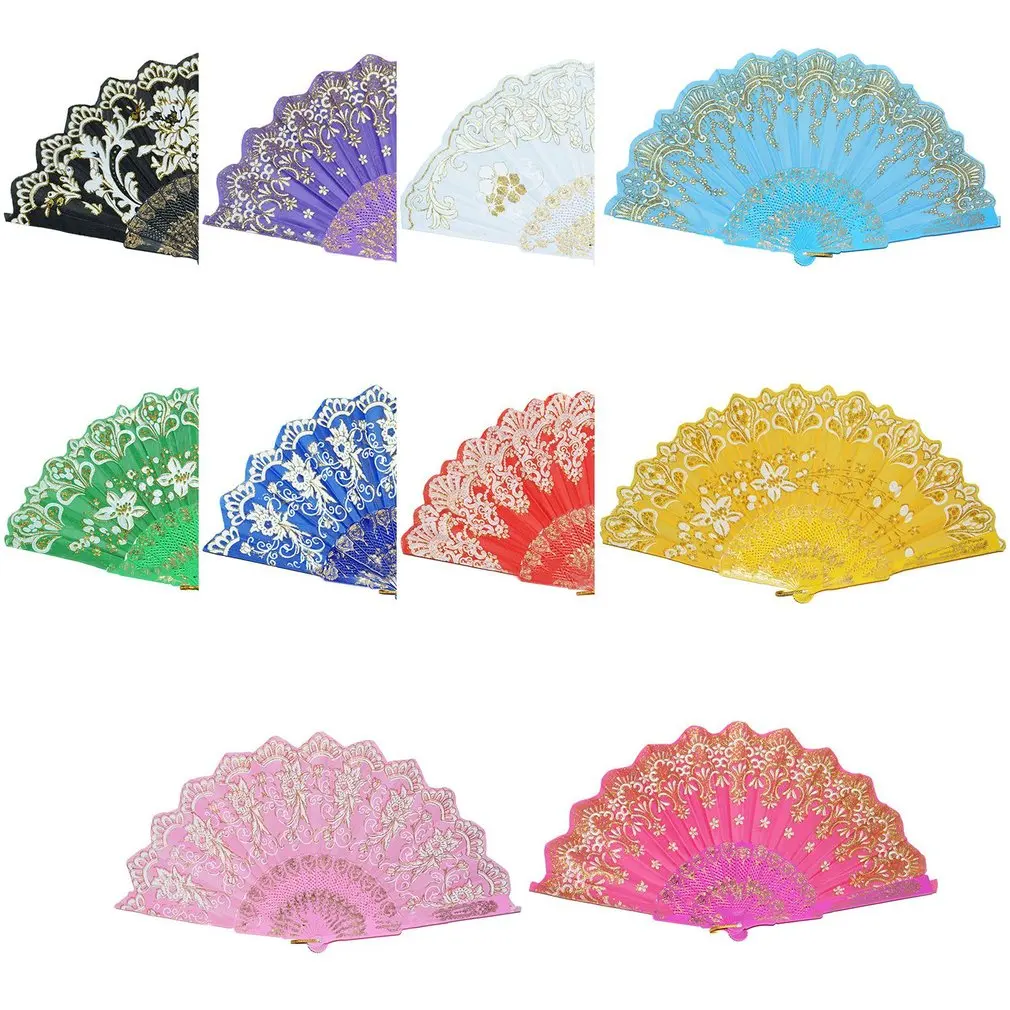 

Spain Style Compact Summer Plastic Folding Hand Held Fan Chinese Dance Party Pocket Gifts Wedding Floral Printed Fan