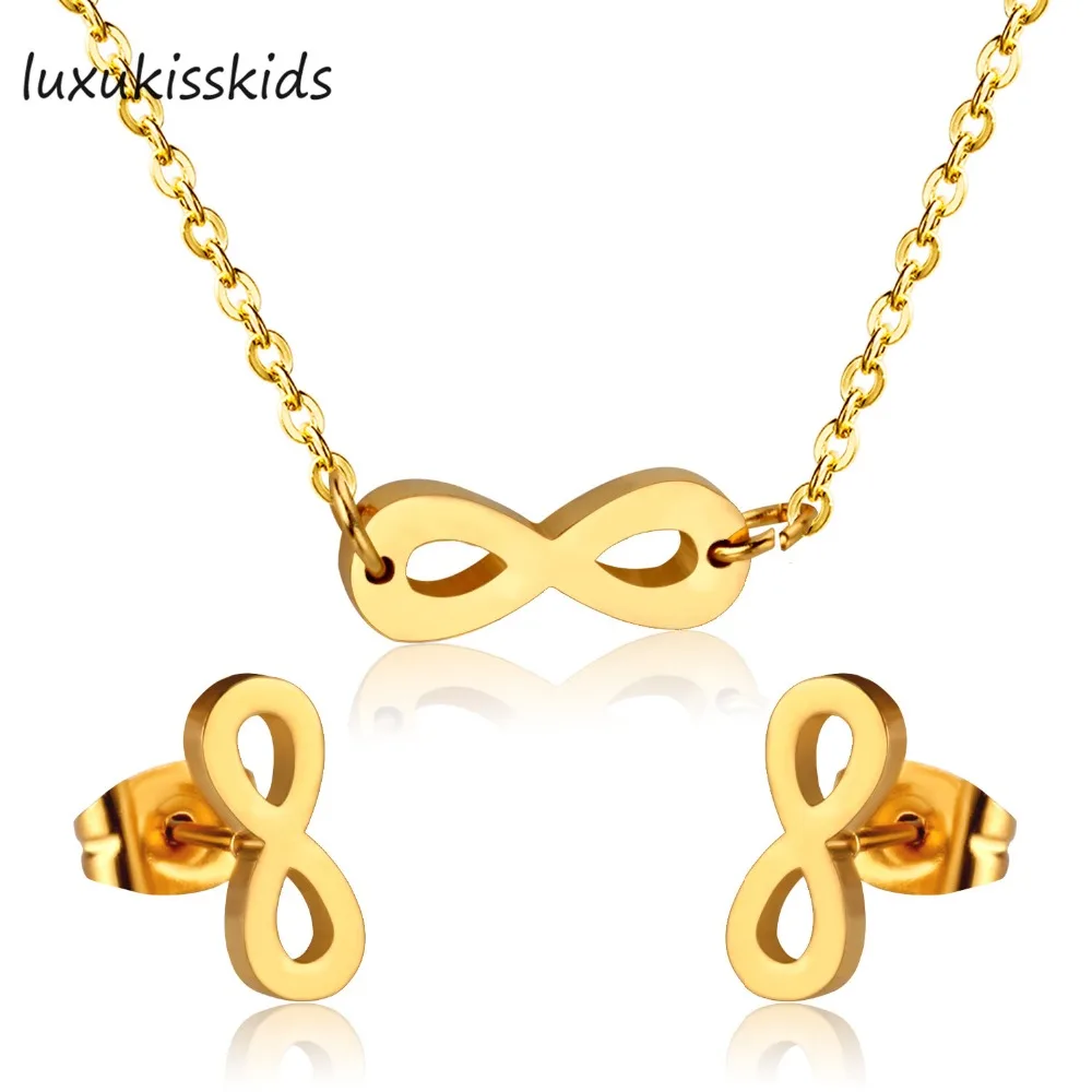 

LUXUKISSKIDS Stainless Steel Jewelry Sets Infinity With Round Shape Necklace Earring Sets