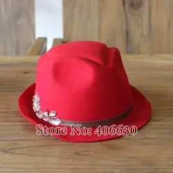 Зима Новинка красный шерстяной войлок Fedora Шапки для Для женщин вводной Feminino Панама шляпа бесплатная доставка PWFR100