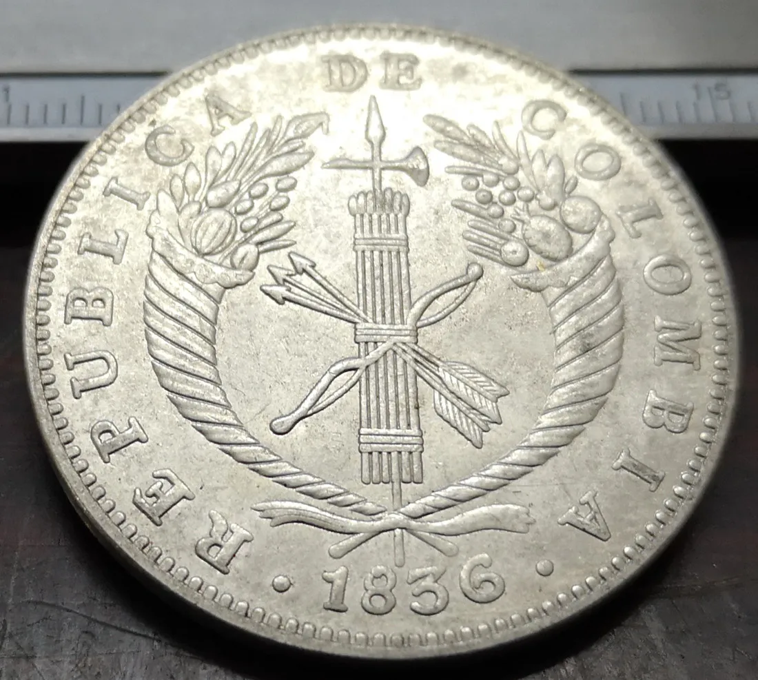1836 Колумбия 8 реалов (Республика Нуэва Гранада) Посеребренная КОПИЯ