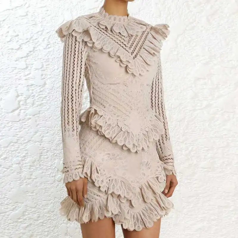 

Lace Sexy Short Dress Female Elegant Butterfly Long Sleeve Women Dress Patchwork Autumn Winter Party Dress Festa Robe Femme DS32