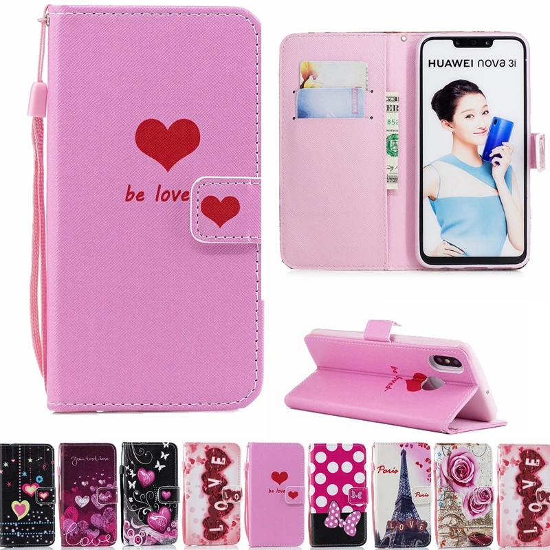 

Leather Flip Case For Huawei Nova 3i 3 Wallet Flower Soft Silicone Cover For huawei P Smart Plus FIG PAR-LX1 LX1M LX9 phone case