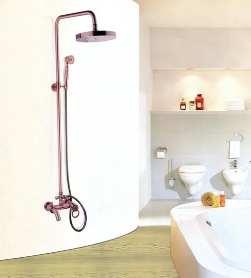 

Antique Red Copper Bathroom Wall Mounted Rain Shower Faucet Set Tub Mixer Tap Crg003