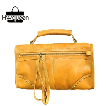

Causal Style Rivets/Studs Designer Genuine Leather Lady Single Cross Shoulder Bag Natural Soft Cowskin Women's Handbag