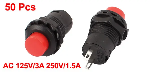 AC 125V/3A 250V/1.5A Self Locking Red Off/On Push Button Switch 50 Pcs